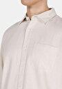 thumb-Relaxed Fit Shirt Neck Düz Erkek Keten Karışımlı Bej Uzun Kol Gömlek