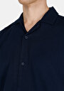 thumb-Regular Fit Shirt Neck Cepsiz Düz Erkek Lacivert Kısa Kol Gömlek