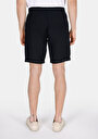thumb-Regular Fit Orta Bel Düz Keten Erkek Siyah Şort