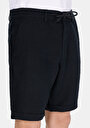 thumb-Regular Fit Orta Bel Düz Keten Erkek Siyah Şort