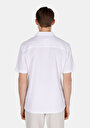 thumb-Regular Fit Cepsiz Shirt Neck Jakarlı Erkek Beyaz Kısa Kol Gömlek