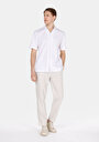 thumb-Regular Fit Cepsiz Shirt Neck Jakarlı Erkek Beyaz Kısa Kol Gömlek