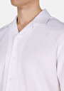 thumb-Regular Fit Cepsiz Shirt Neck Jakarlı Erkek Beyaz Kısa Kol Gömlek