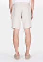 thumb-Regular Fit Orta Bel Düz Keten Erkek Taş Şort