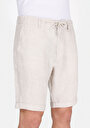 thumb-Regular Fit Orta Bel Düz Keten Erkek Taş Şort