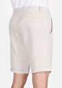 thumb-Regular Fit Orta Bel Düz Keten Erkek Taş Şort