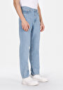 thumb-Loose Straight Fit Erkek Light İndigo Fermuarlı Denim Jean Pantolon