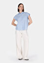 thumb-Regular Fit Shirt Neck Düz Kadın Mavi Kolsuz Gömlek