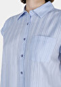 thumb-Regular Fit Shirt Neck Düz Kadın Mavi Kolsuz Gömlek