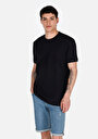 thumb-Regular Fit Yuvarlak Yaka Pamuklu Jakarlı Erkek Siyah Kısa Kol Tişört