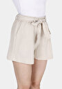 thumb-Regular Fit Yüksel Bel Düz Kadın Bej Şort