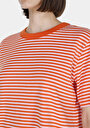 thumb-Regular Fit Yuvarlak Yaka Çizgili Kadın Kirmizi Kısa Kol Tişört