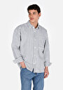 thumb-Oversize Fit Klasik Yaka Çizgili Erkek Denim Uzun Kol Gömlek
