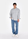 thumb-Oversize Fit Klasik Yaka Çizgili Erkek Denim Uzun Kol Gömlek