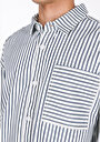 thumb-Oversize Fit Klasik Yaka Çizgili Erkek Denim Uzun Kol Gömlek