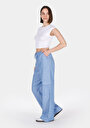 thumb-Regular Fit Yüksel Bel Geniş Paça Kadın Mavi  Pantolon