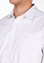 thumb-Comfort Fit Shirt Neck Çizgili Erkek Beyaz Uzun Kol Gömlek
