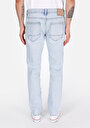 thumb-Straight Fit Düşük Bel Düz Paça Erkek Bleach İndigo Denim Jean Fermuarlı Pantolon