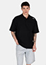 thumb-Oversize Fit Polo Yaka Düz Erkek Siyah Kısa Kol Tişört