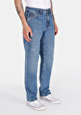 thumb-Regular Fit Orta Bel Düz Paça Pamuk Erkek Mid İndigo Denim Jean Pantolon