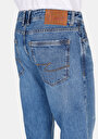 thumb-Regular Fit Orta Bel Düz Paça Pamuk Erkek Mid İndigo Denim Jean Pantolon