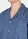 thumb-Oversize Fit Klasik Yaka Çizgili Erkek Mavi Kısa Kol Gömlek