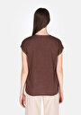 thumb-Regular Fit V Yaka Düz Kadın Kahverengi Kolsuz Tişört