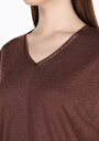 thumb-Regular Fit V Yaka Düz Kadın Kahverengi Kolsuz Tişört