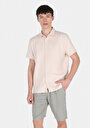 thumb-Regular Fit Shirt Neck Cepsiz Düz Erkek Bej Kısa Kol Gömlek