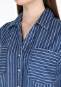 thumb-Oversize Fit Klasik Bedenli Çizgili Kadın Mavi Ecologic Kısa Kol Gömlek