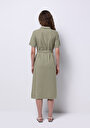 thumb-Regular Fit Dokuma Kadın Yeşil Elbise