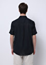 thumb-Regular Fit Shirt Neck Cepsiz Düz Erkek Siyah Kısa Kol Gömlek