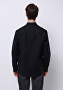 thumb-Regular Fit Shirt Neck Cepsiz Düz Erkek Siyah Uzun Kol Gömlek
