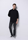 thumb-Regular Fit Shirt Neck Cepsiz Düz Erkek Siyah Uzun Kol Gömlek