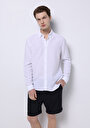 thumb-Slim Fit Shirt Neck Pamuklu Düz Erkek Beyaz Uzun Kol Gömlek