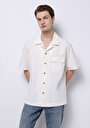 thumb-Oversize Fit Klasik Yaka Düz Erkek Bej Kısa Kol Gömlek