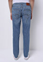 thumb-Straight Fit Erkek Mid İndigo Denim Jean Fermuarlı Pantolon