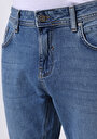 thumb-Straight Fit Erkek Mid İndigo Denim Jean Fermuarlı Pantolon