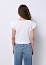 thumb-Regular Fit V Yaka Düz Kadın Beyaz Kısa Kol Tişört