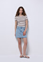 thumb-Regular Fit Çizgili Fermuarlı Kadın Mavi Etek