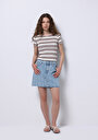 thumb-Regular Fit Çizgili Fermuarlı Kadın Mavi Etek