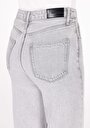 thumb-Regular Fit Yüksek Bel Geniş Paça Kadın Gri Jean Pantolon