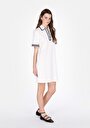 thumb-Regular Fit Örme Düz Kadın Beyaz Kısa Kol Elbise