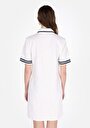 thumb-Regular Fit Örme Düz Kadın Beyaz Kısa Kol Elbise
