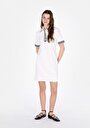 thumb-Regular Fit Örme Düz Kadın Beyaz Kısa Kol Elbise