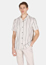 thumb-Regular Fit Shirt Neck Çizgili Erkek Ekru Kısa Kol Gömlek
