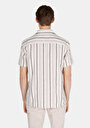 thumb-Regular Fit Shirt Neck Çizgili Erkek Ekru Kısa Kol Gömlek