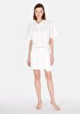 thumb-Mini Düz Fermuarlı Kadın Beyaz Etek