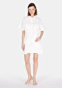 thumb-Regular Fit Shirt Neck Düz Kadın Beyaz Kısa Kol Gömlek