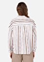 thumb-Regular Fit Shirt Neck Çizgili Kadın Beyaz Roll-up Gömlek